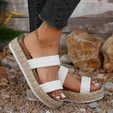 WomenS New SpringSummer Trendy Comfy Light White Pu Woven Double Strap Wedge Sandals With Thick Soles | SHEIN
