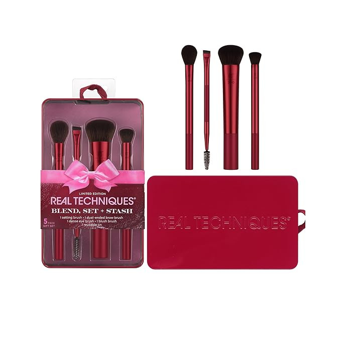 Real Techniques Blend, Set + Stash 5 Piece Holiday Makeup Brush Set with Storage Tin, Face & Eye ... | Amazon (US)
