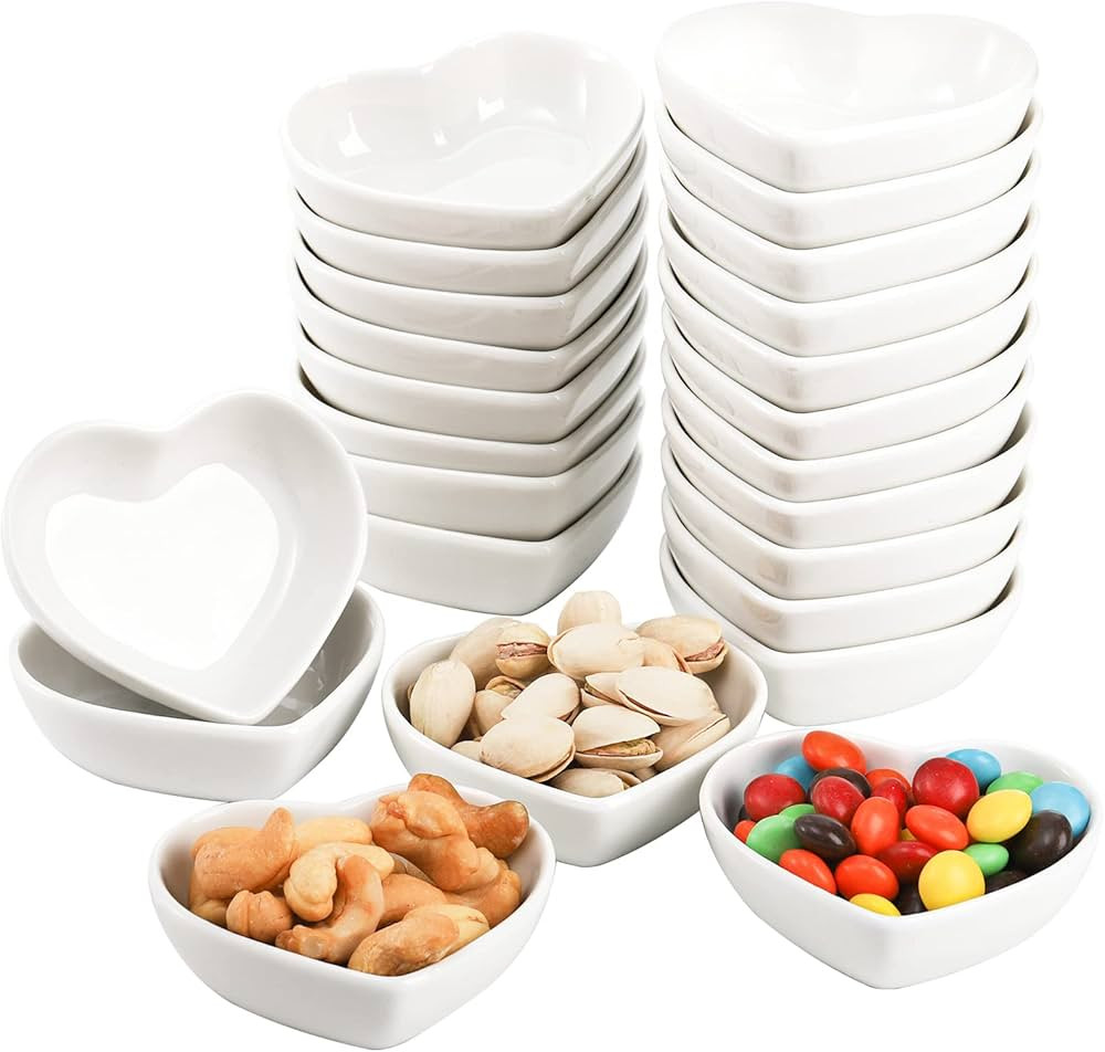 WUWEOT 24 Pack Porcelain Sauce Dish, White Heart-shaped Dip Bowls, Ceramic Ring Dishes Candle Tra... | Amazon (US)