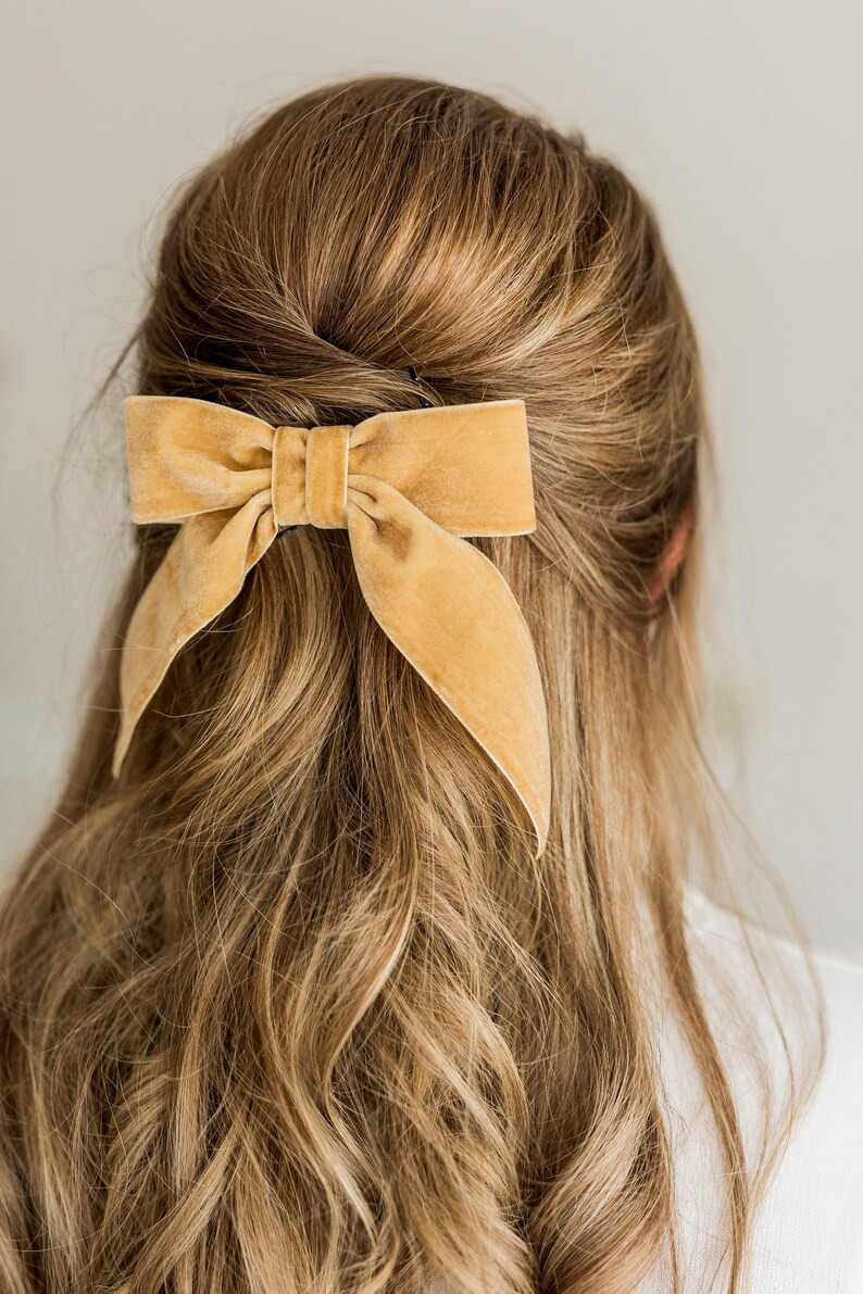 Camel Velvet Hair Bow Short Tail French Barrette Fall Holiday - Etsy | Etsy (US)