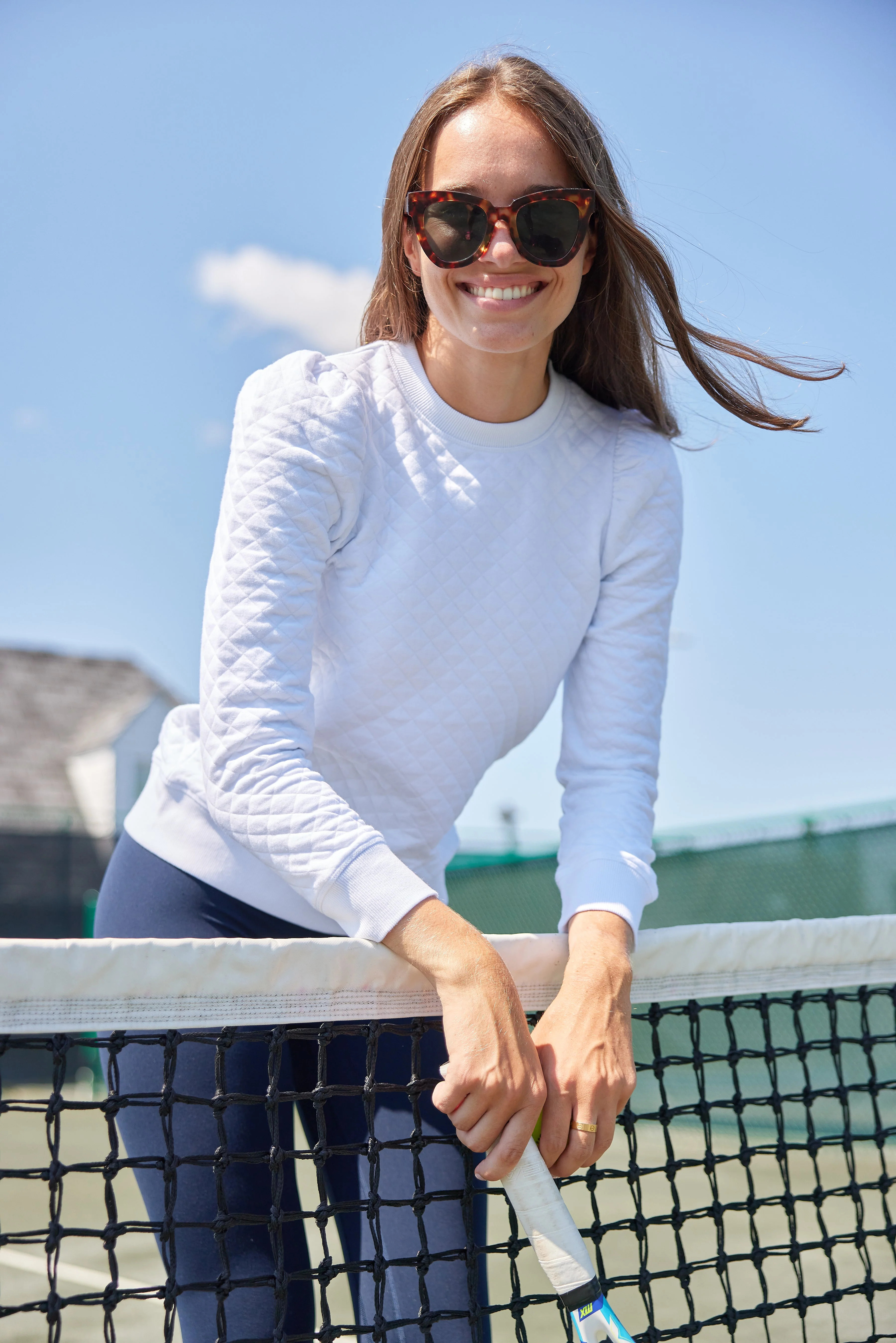 White Quilted Puff Sleeve Sweatshirt | Sail to Sable