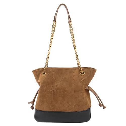 Faux Suede Hobo Shoulder Bag for Women Large Tote Handbag with Chain Strap (Brown-Black) | Amazon (US)