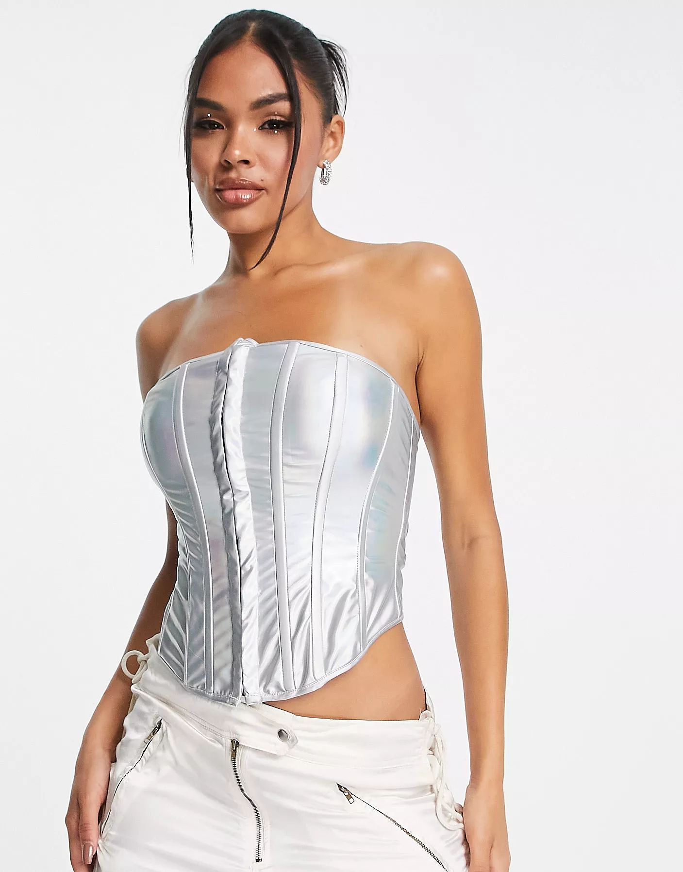 ASYOU holographic corset in silver | ASOS (Global)