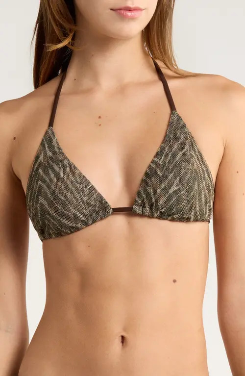 Ramy Brook Nikoleta Metallic Print Mesh Triangle Bikini Top in Beach Brown Zebra at Nordstrom, Size X-Small | Nordstrom