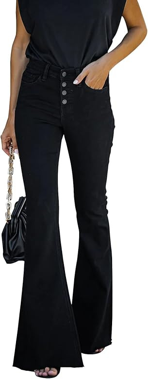 KUNMI Women's Flare Bell Bottom Jeans High Waisted Wide Leg Bootcut Jeans Stretchy Denim Pants | Amazon (US)