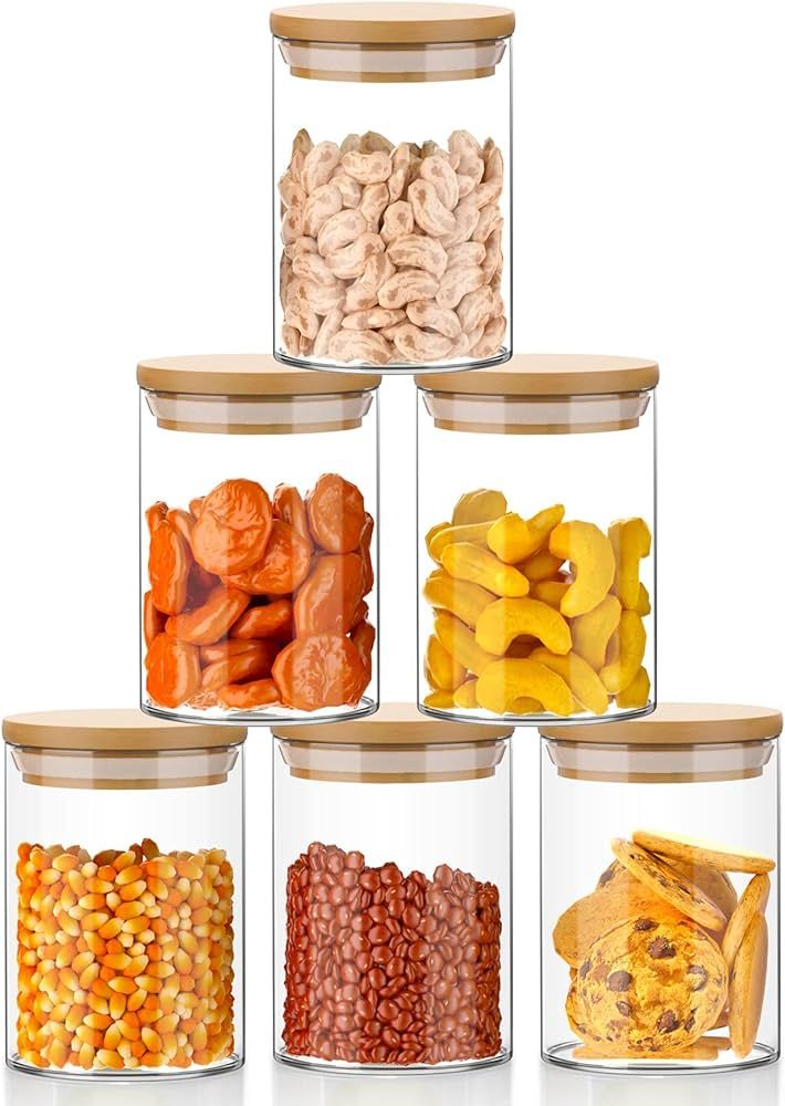 ARVINKEY 6 Set Glass Jars Set 260ml, 9oz Spice Jars Food Cereal Storage Container with Bamboo Air... | Amazon (UK)