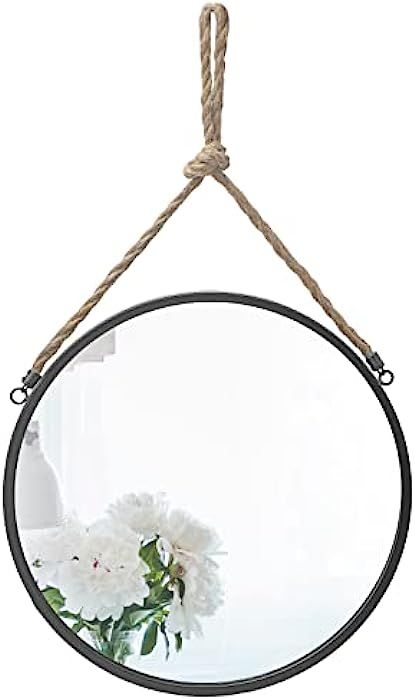 FUIN 20" Round Metal Wall Mirror with Circle Circular Frame Decorative Hanging Rope for Bathroom ... | Amazon (US)