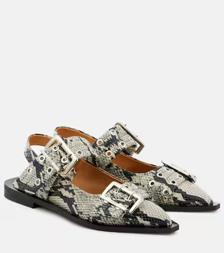 Printed faux-leather ballet flats | Mytheresa (UK)