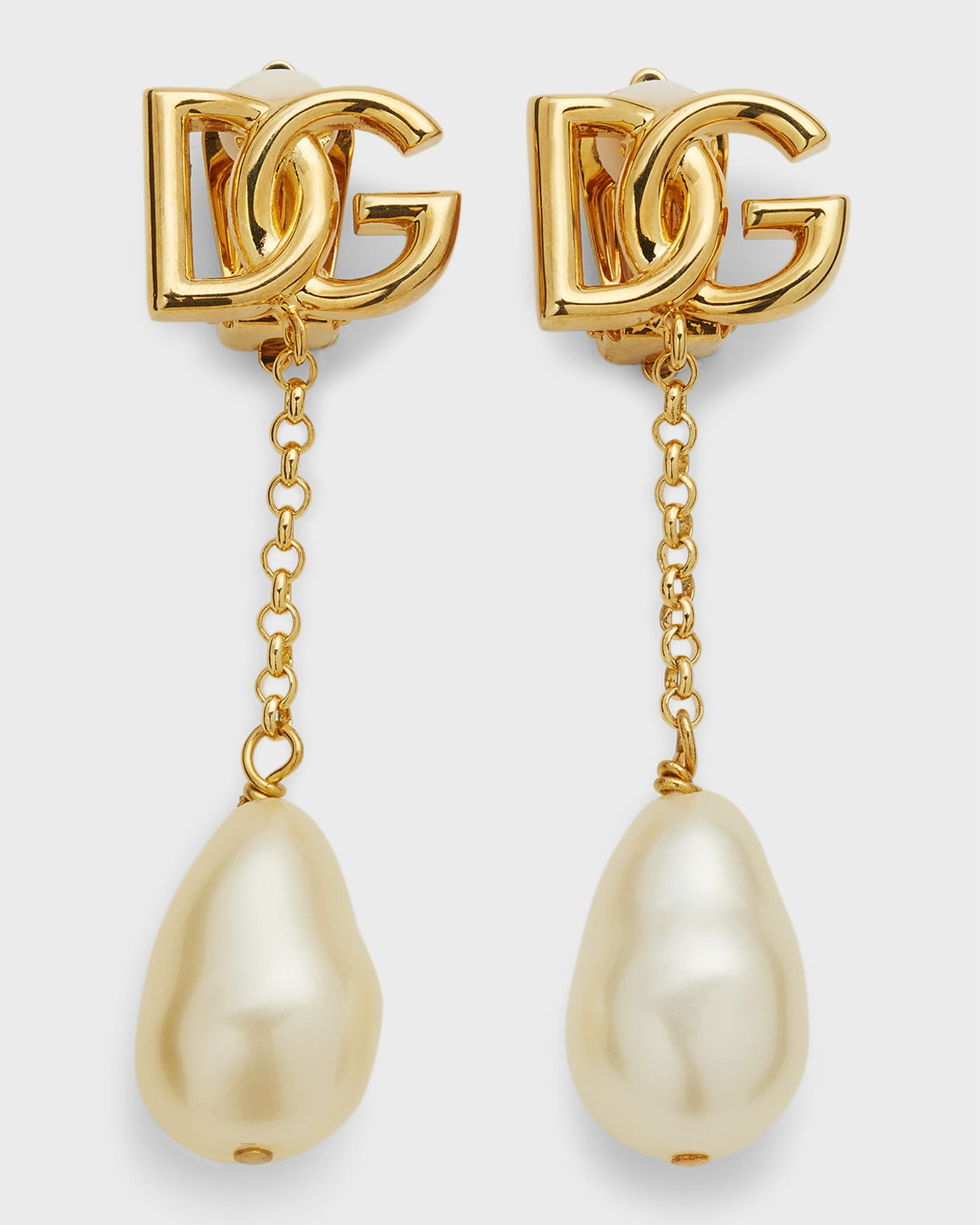 DG Logo and Baroque Pearly Clip-On Earrings | Neiman Marcus