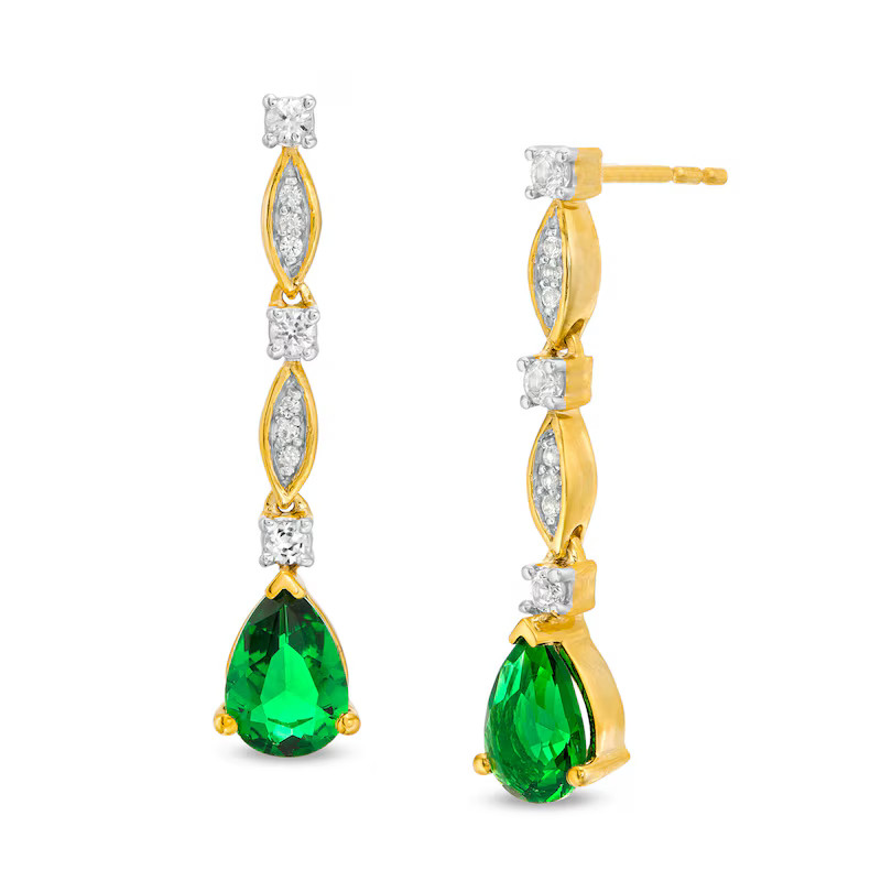 Pear-Shaped Lab-Created Emerald and White Sapphire Marquise Frame Drop Earrings in Sterling Silve... | Zales