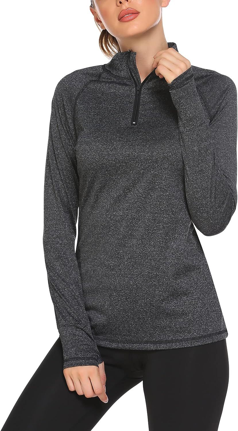 ELESOL Women Long Sleeve UPF 50+ Athletic Yoga T-Shirts Thumb Hole Workout Quarter Zip Pullover R... | Amazon (US)