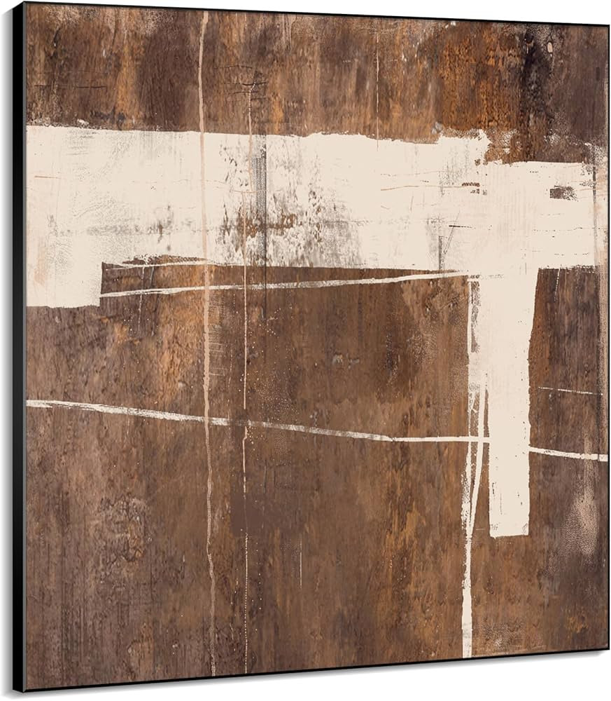 72"x72" Extra Large Framed Wall Art Print Rustic Brown and Beige Modern Design Illustration Unfin... | Amazon (US)