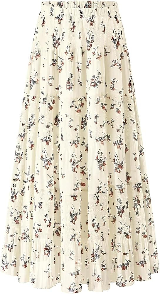 Maxirock Rock Lang Damen Skirt Bohemien Sommerrock Hohe Elastische Taille Plissierter Elegant A-L... | Amazon (DE)