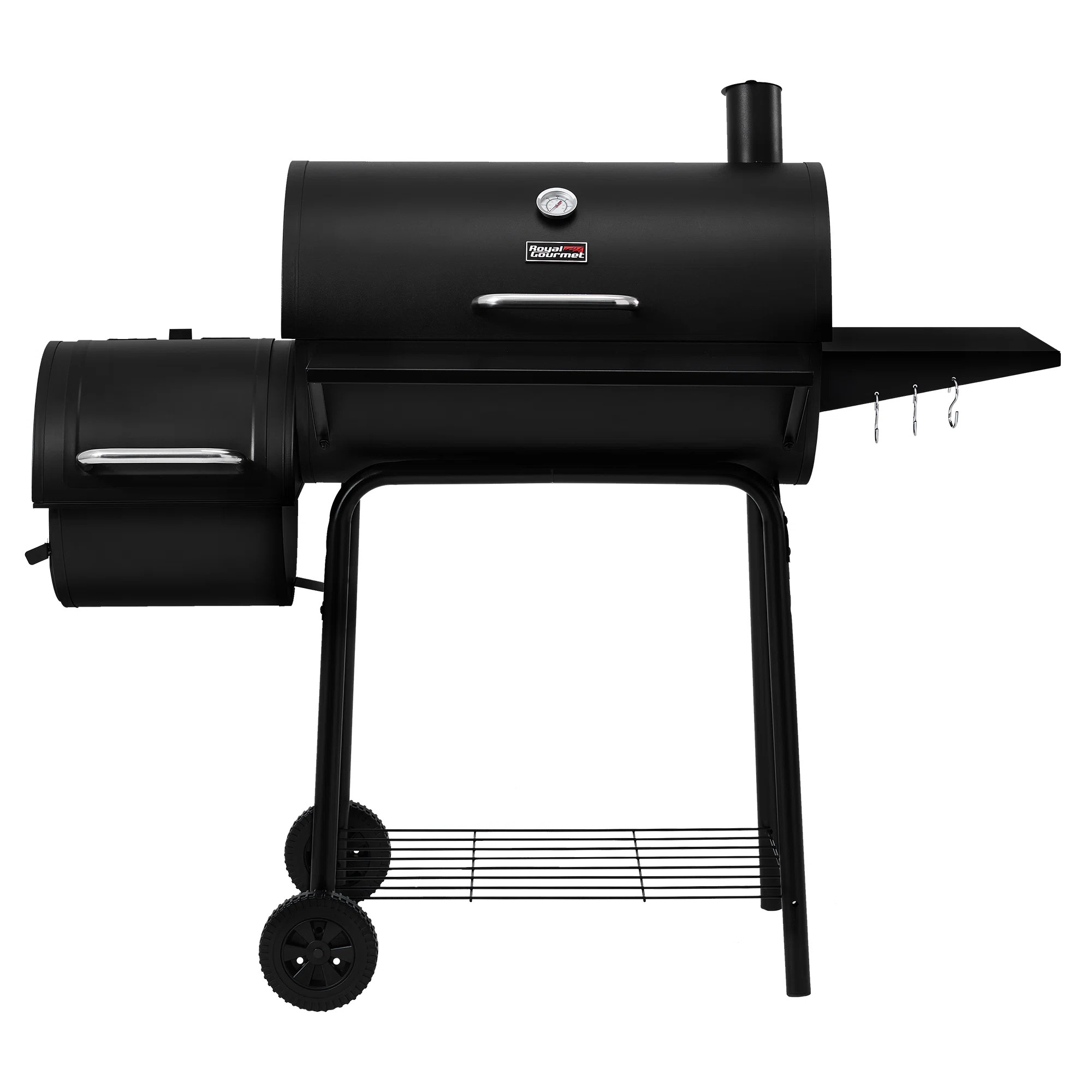 Royal Gourmet 28" Barrel Charcoal Grill with Smoker and Side Table | Wayfair North America