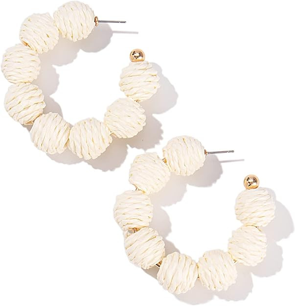 Raffia Hoop Earrings Statement Boho Earrings Cute Rattan Earrings Handmade Colorful Earrings for ... | Amazon (US)