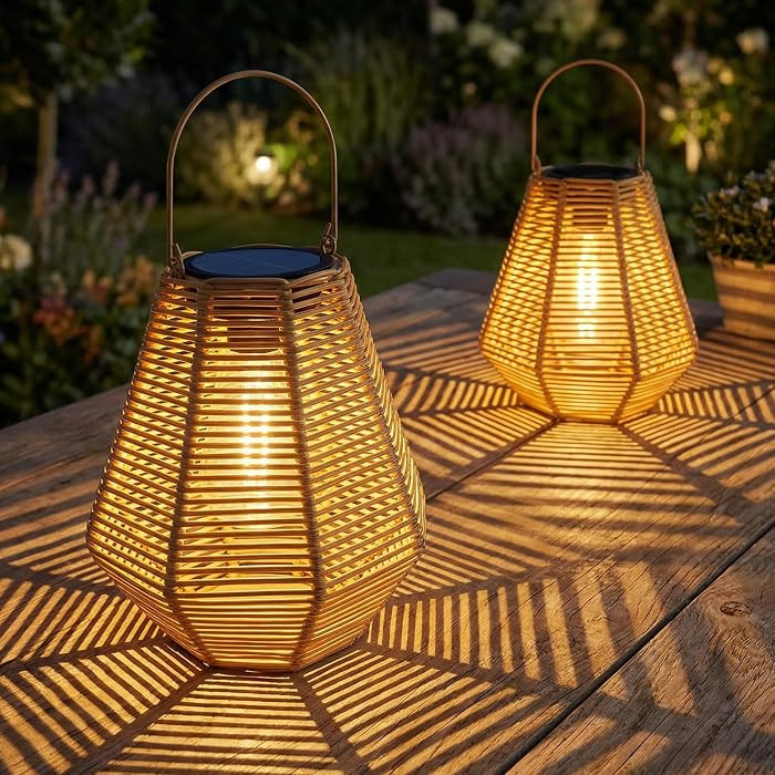 Solar Lanterns, 2 Pack Rattan Hanging Lights Solar Lanterns Outdoor Waterproof Outside Solar Lamp... | Amazon (US)