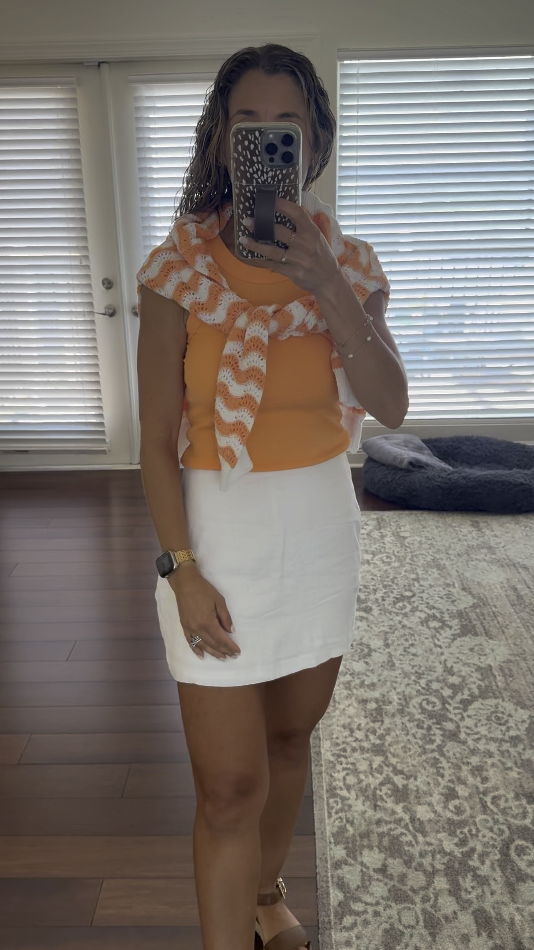 Crushing hard on this orange for the summer. Top wearing petite XS. Crochet sweater is XS regular but comes in petite too. Linen skort is an XS.

#LTKOver40 #LTKSeasonal