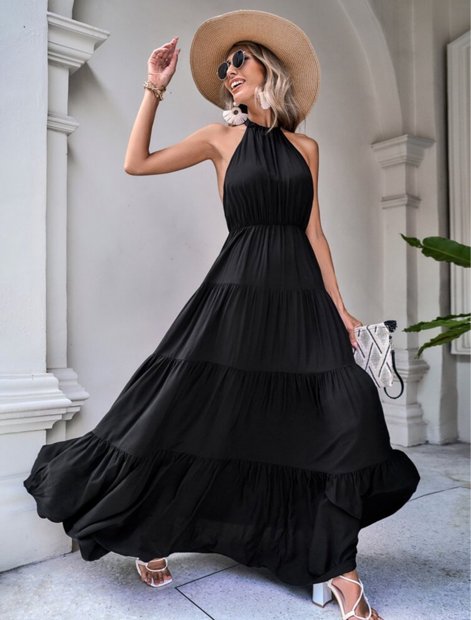 black summer dress for wedding Summerlin Lace Maxi Dress - Black Sundress main image 0