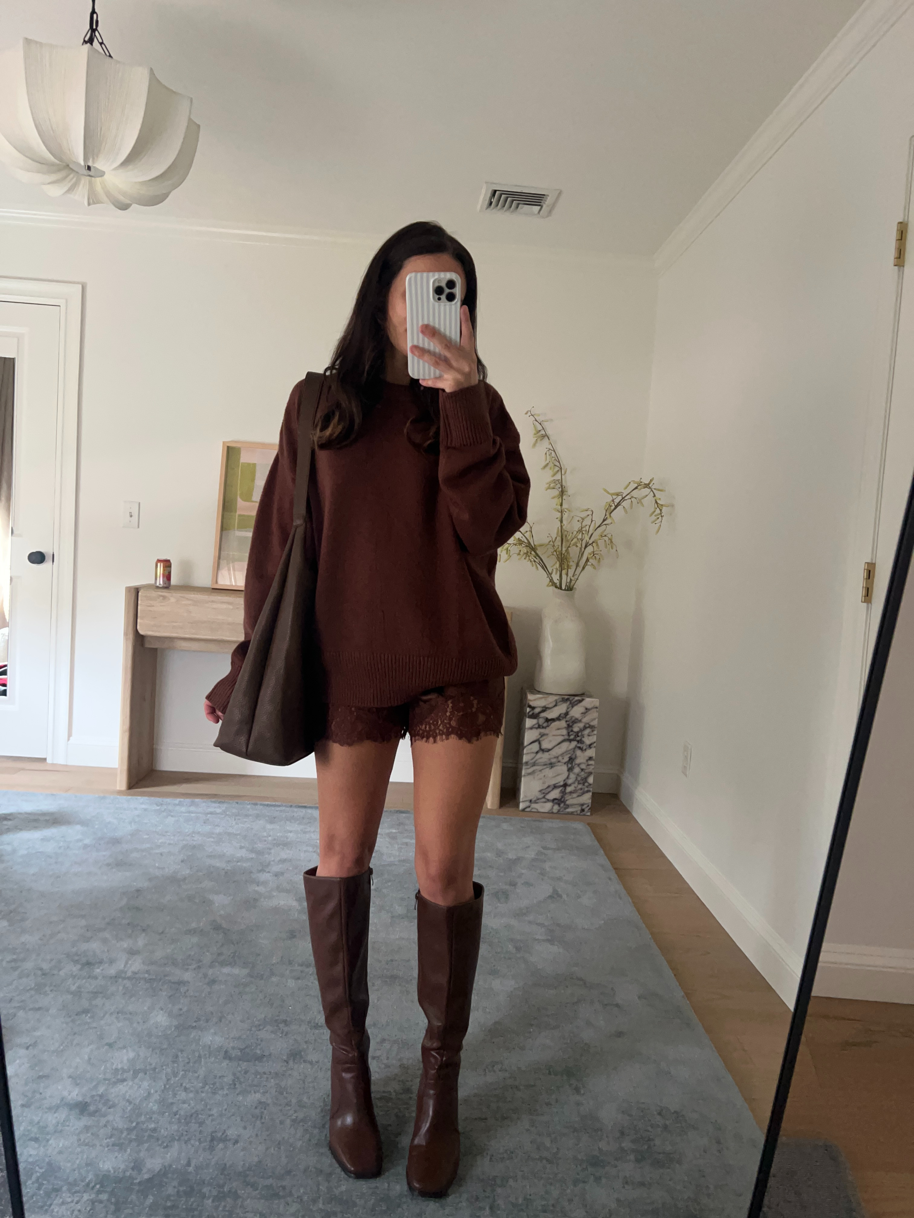Fall satin shorts outfit! sweater in S, shorts in XS, boots TTS 

 #LTKSeasonal
