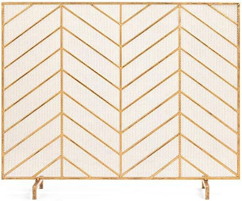 Best Choice Products 38x31in Single Panel Handcrafted Wrought Iron Mesh Chevron Fireplace Screen,... | Amazon (US)