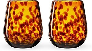 Segunda Vida Tortuga Tortoise Shell colored Stemless Wine Glasses Set - Hand Blown Colorful Wine ... | Amazon (US)