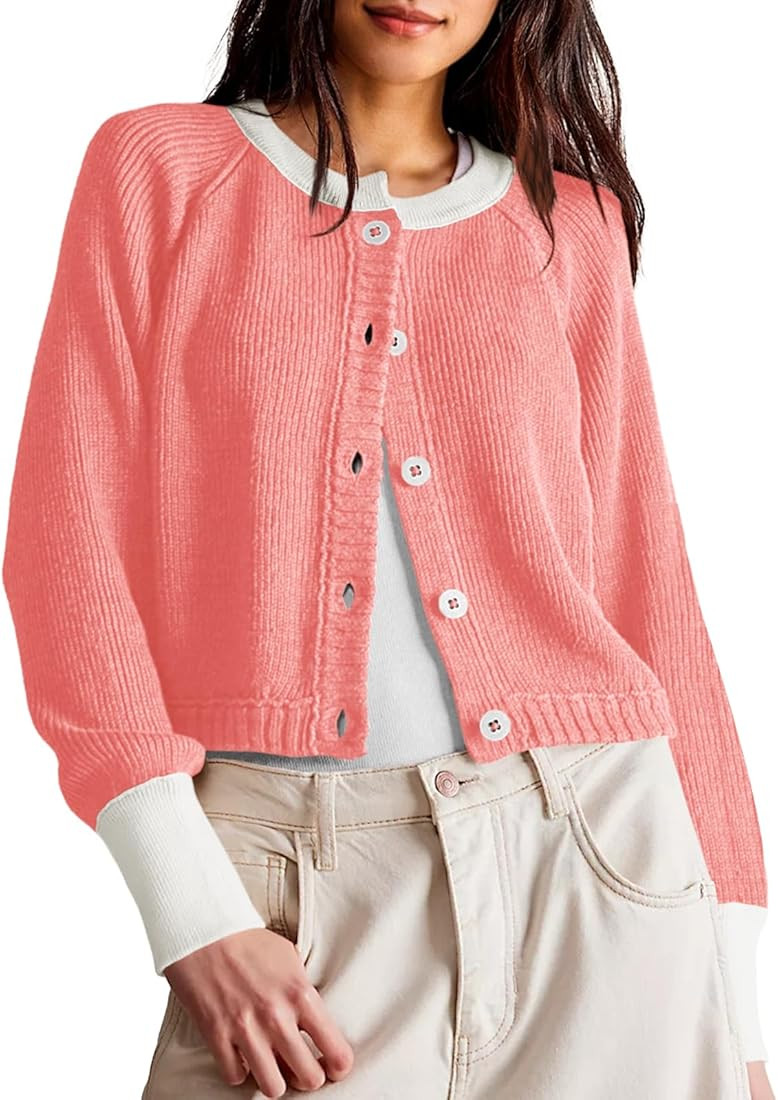 Saodimallsu Womens Cropped Cardigan Sweaters Button Down Open Front Long Sleeve Fall Trendy Color... | Amazon (US)