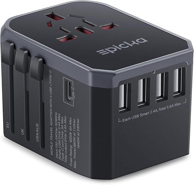 EPICKA Universal Travel Adapter One International Wall Charger AC Plug Adaptor with 5.6A Smart Po... | Amazon (US)