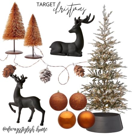 Copper bronze and black Christmas decor, Christmas tree, copper bottlebrush Christmas tree, black reindeer, copper bronze ornaments, black tree collar, holiday decor 

#LTKHoliday #LTKhome