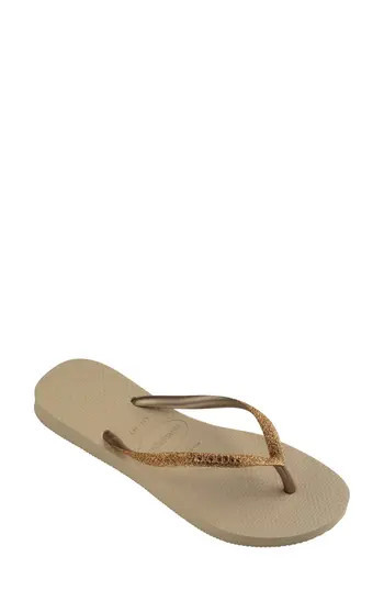 Havaianas Slim Glitter II Flip Flop in Sand Golden at Nordstrom Rack, Size 9/10 | Nordstrom Rack