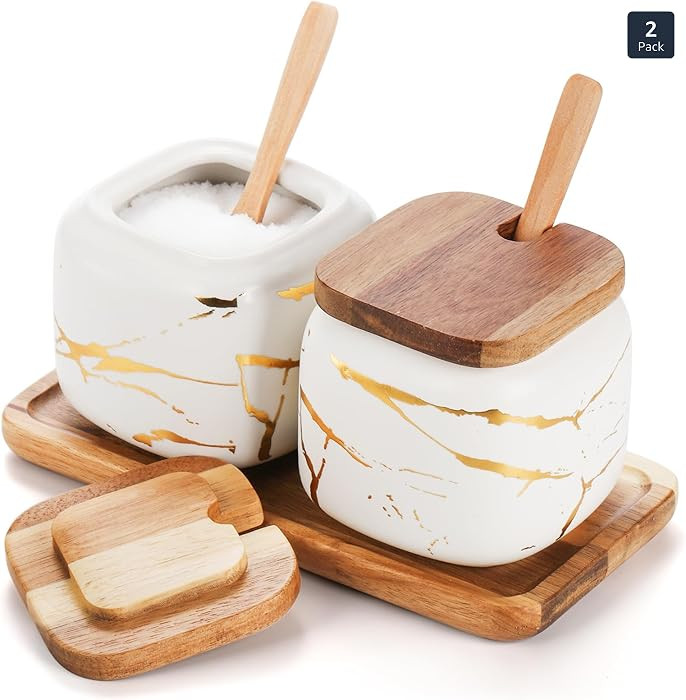 Dicunoy 2 Pack Ceramic Sugar Bowl with Lids and Spoons, Salt and Sugar Container, White Porcelain... | Amazon (US)