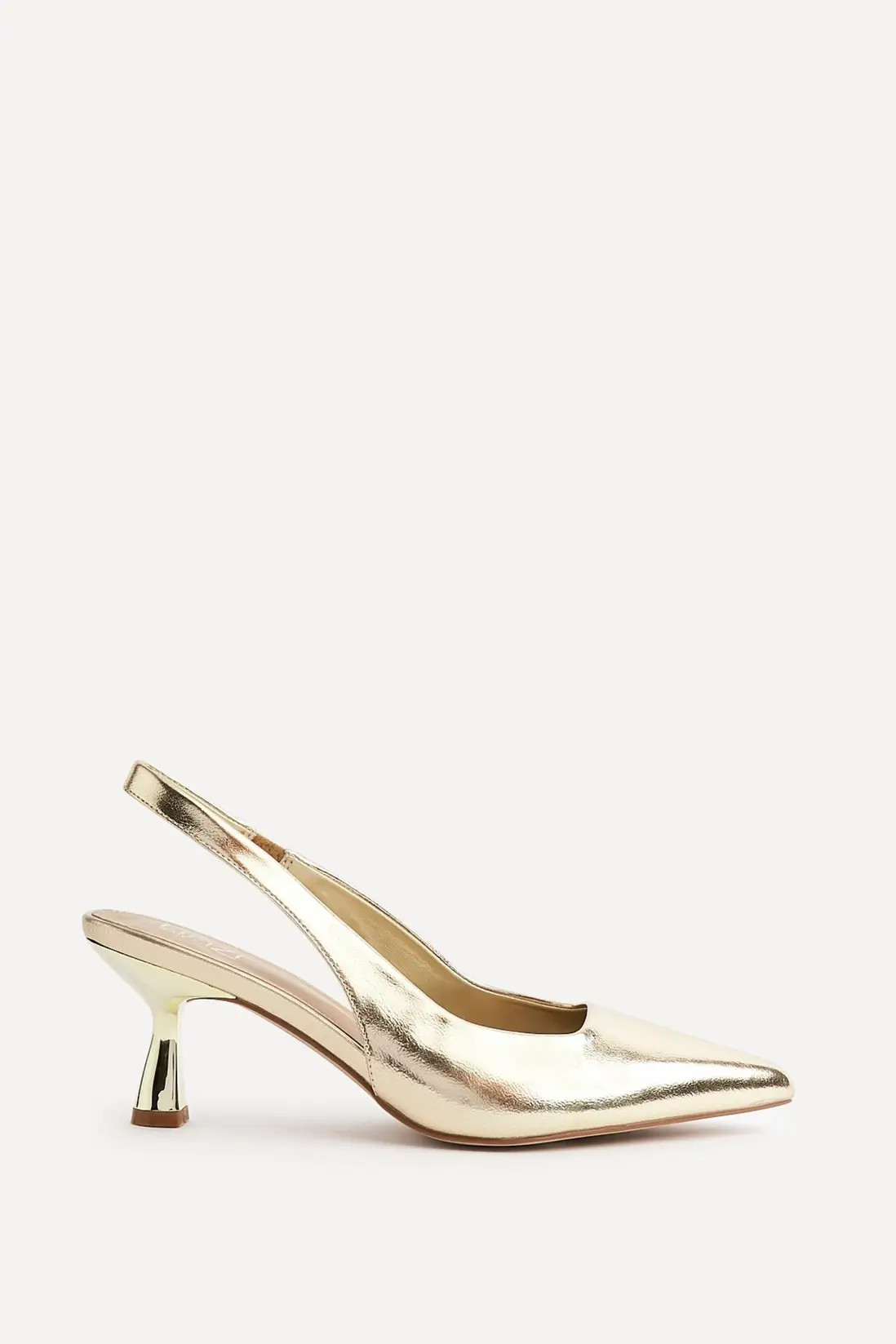 Heels | Izzie Wide Fit Gold Faux Leather Sling Back Low Court Heel | Linzi | Coast UK & IE