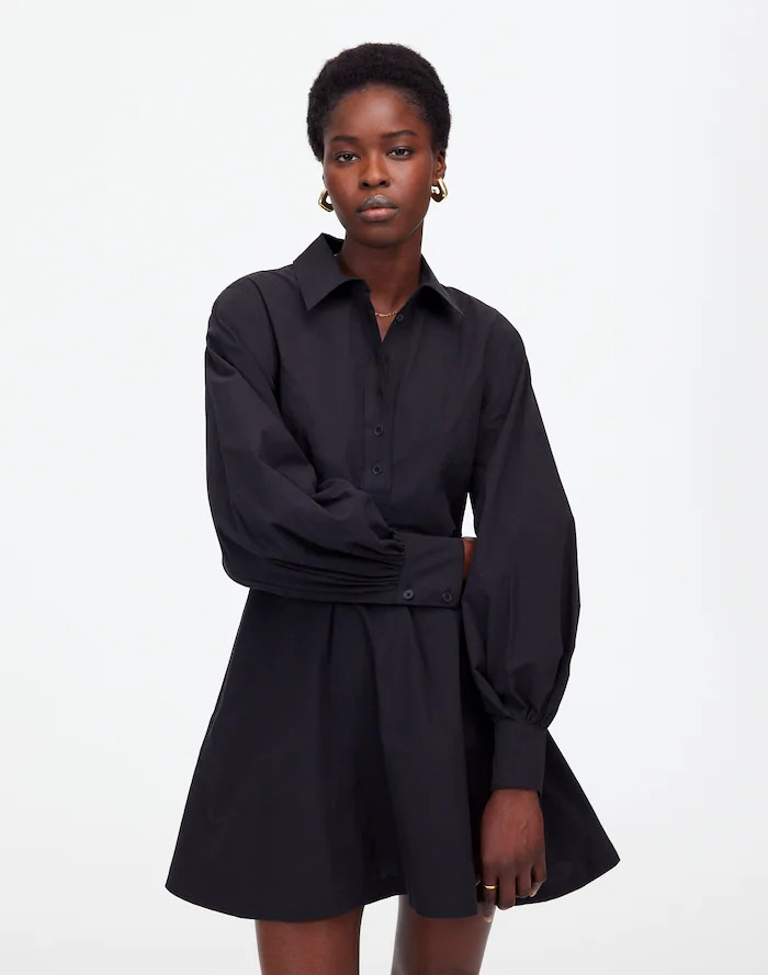 Seamed Long-Sleeve Mini Shirtdress in Poplin | Madewell
