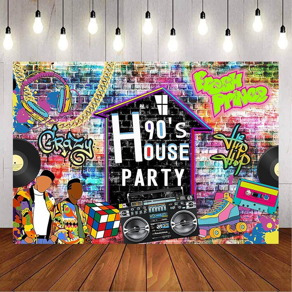 90's House Party Backdrop Hip Pop 90's Birthday Graffiti Wall Retro Radio Roller Skates Backgroun... | Amazon (US)