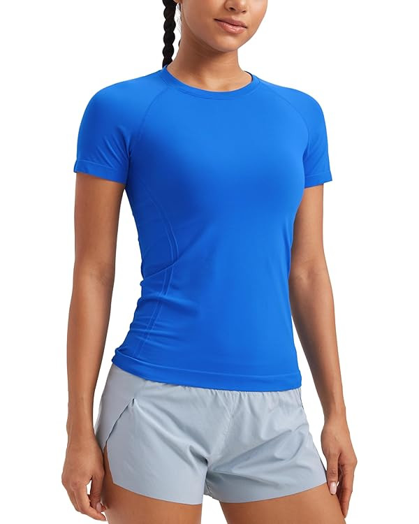 CRZ YOGA Seamless Workout Tops for Women Short Sleeve Athletic Tees Breathable Gym Running Yoga S... | Amazon (US)