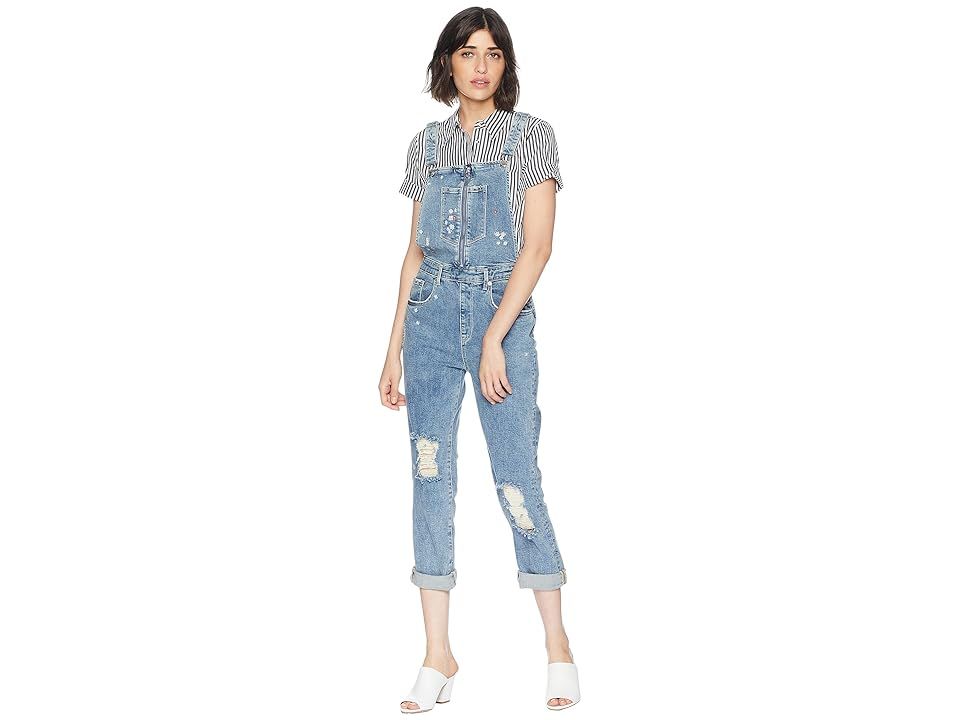 Juicy Couture Floral Embroidered Denim Overall (Big Sur Wash) Women's Overalls One Piece | 6pm