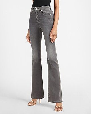 High Waisted Luxe Comfort Knit Gray Flare Jeans | Express