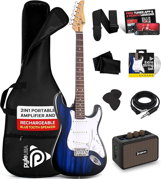 Pyle Electric Guitar and Amp Kit - Full Size 39" Complete Starter Kit with Wearable Bluetooth Amp... | Amazon (US)