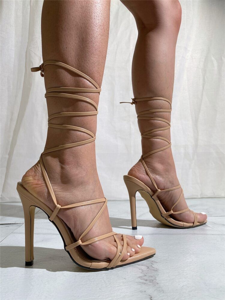 Thin Strap Tie Leg Stiletto Heeled Sandals | SHEIN