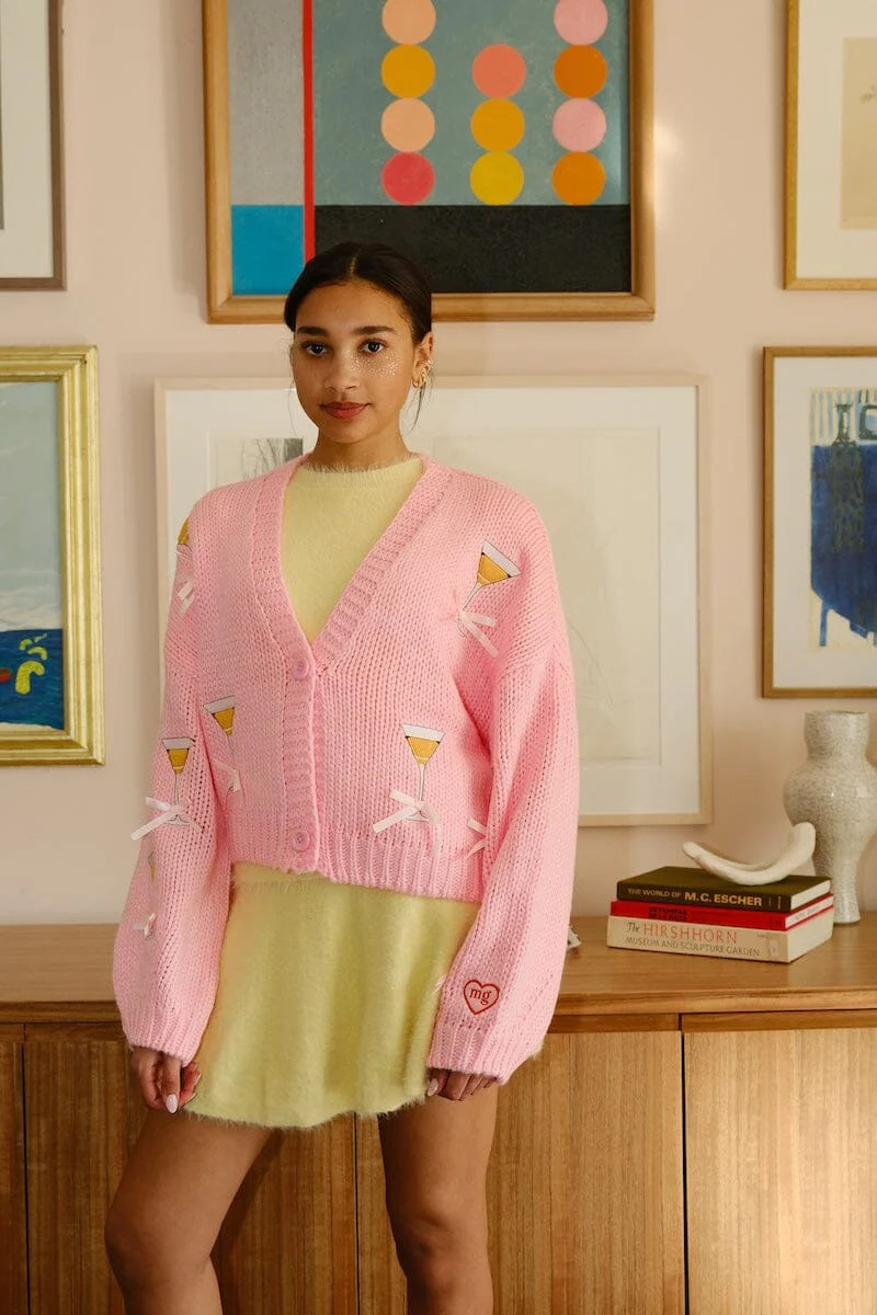 Martini Time Puff Pink Cardigan | Order Now | Mure + Grand | Mulberry and Grand