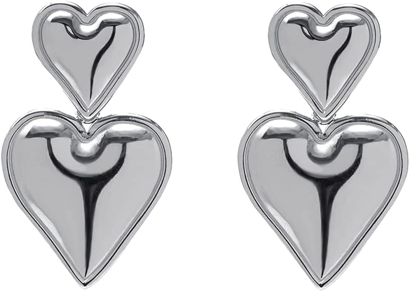 Heart Drop Earrings Double Heart Statement Dangle Earrings for Women Girls Gold Silver | Amazon (US)