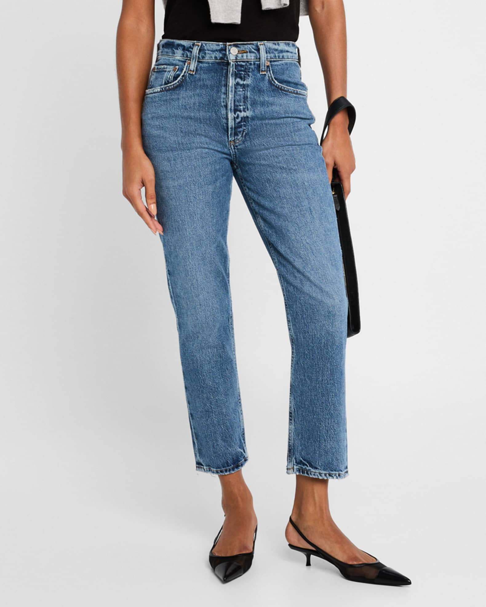 Riley High-Rise Straight Crop Jeans | Neiman Marcus