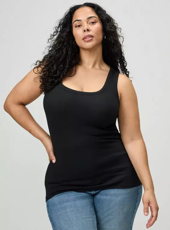 Cotton Modal Rib Scoop Neck Tank in Ivory-Cream | Torrid (US & Canada)
