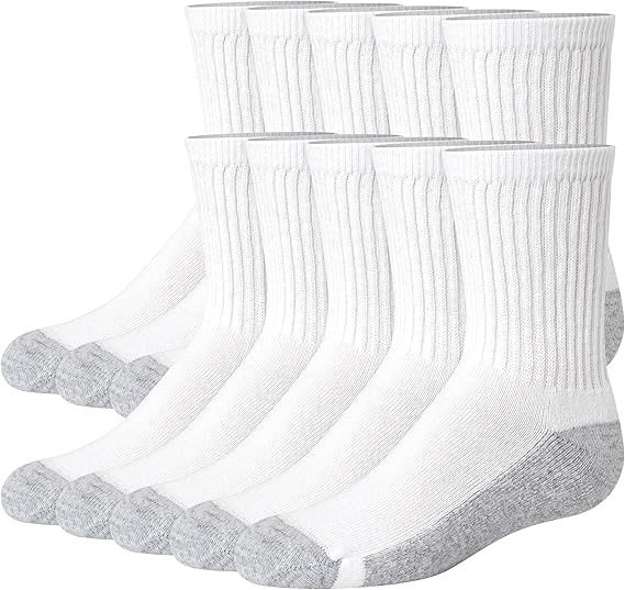 Hanes boys Uniform Crew Socks, Moisture-wicking Socks, Cushioned Foot Bottoms, 10-pairs | Amazon (US)