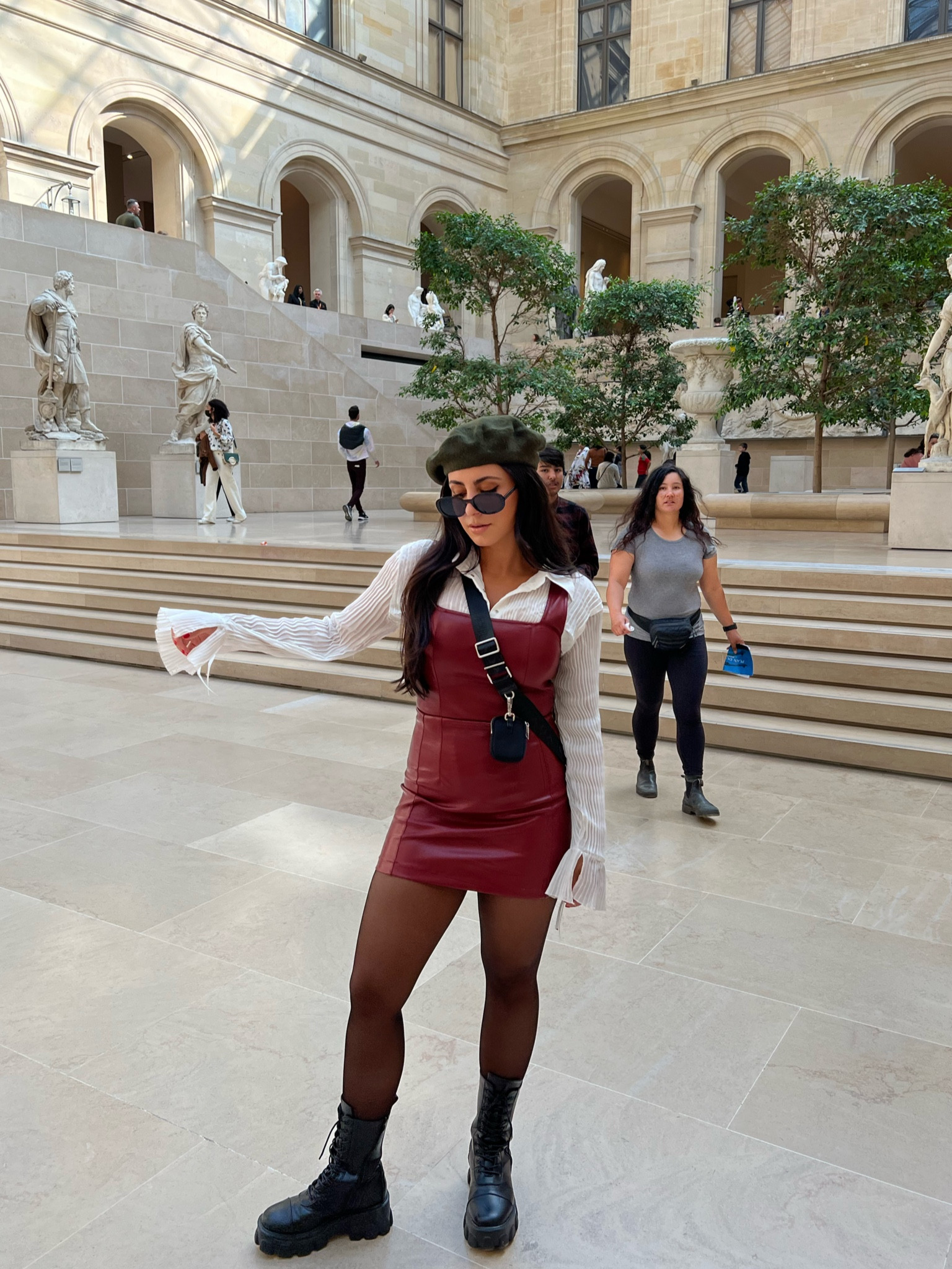 Beret- local shop 
Tights & blouse- amazon 
Boots and dress- nastygal