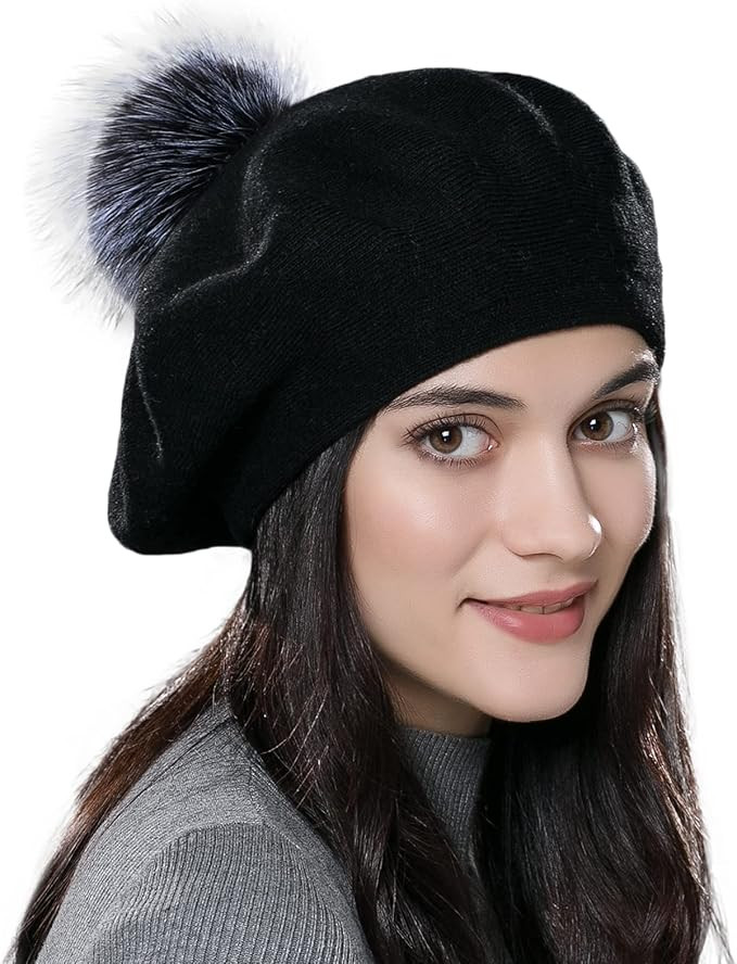 Womens Winter Beret Hat Knitted Beanie Cap Autumn Winter Hat French Classic Beret | Amazon (US)