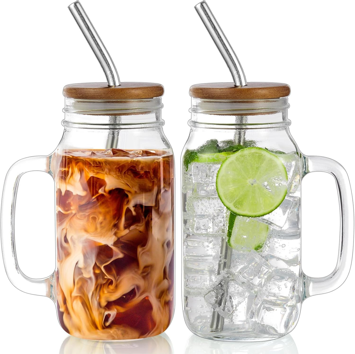 Mason Jar with Lid and Straw, 24oz Mason Jar Coffee Cup, Mason Jars with Handle Drinking Glasses,... | Amazon (US)