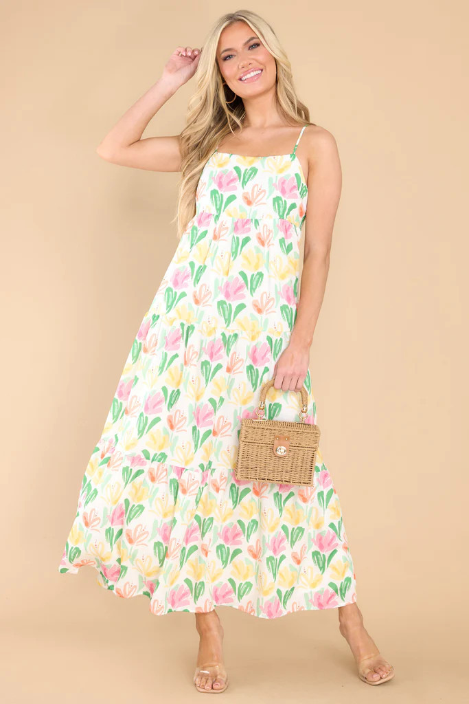 Over The Hills Ivory Multi Floral Print Midi Dress | Red Dress 