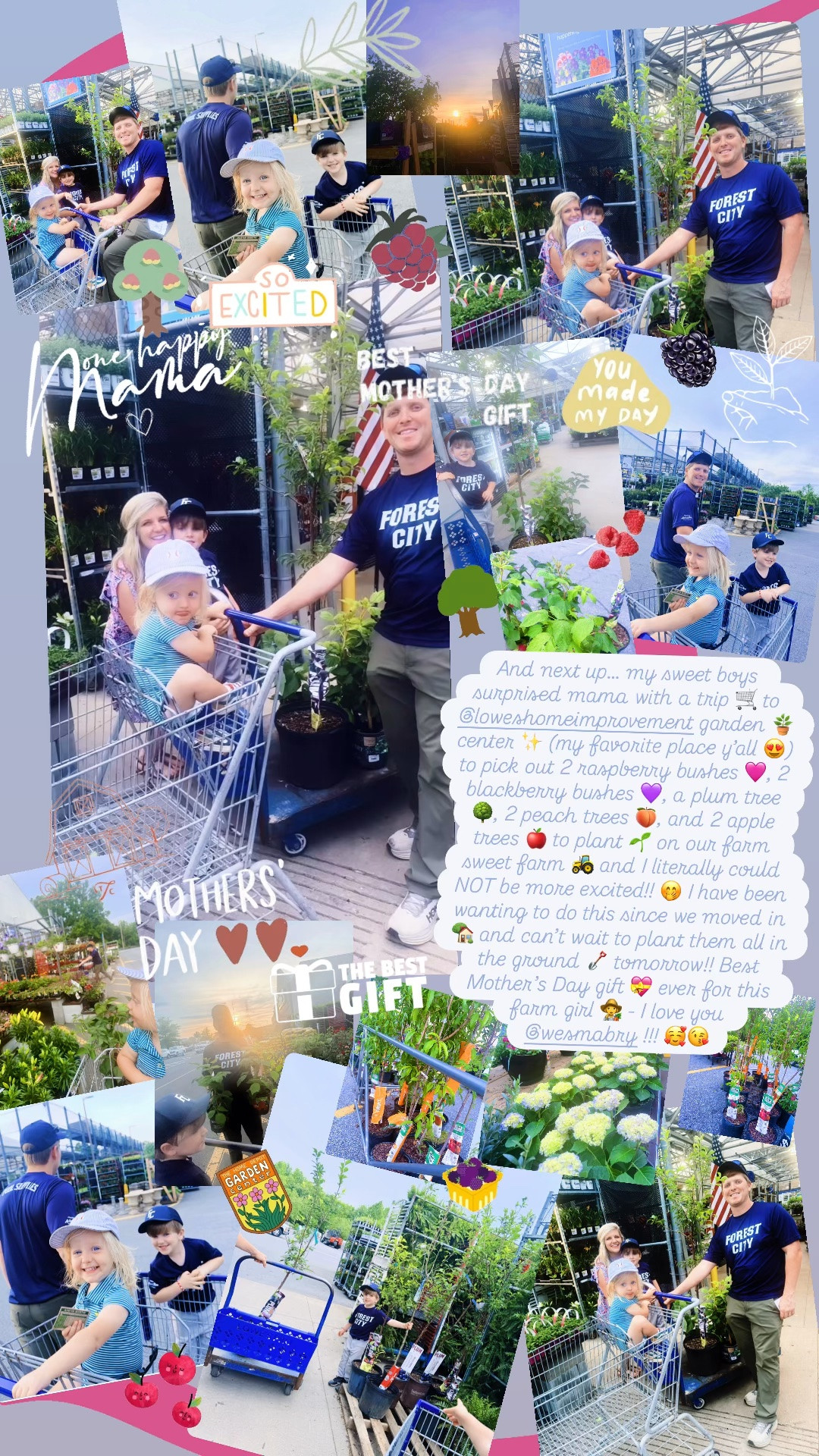 And next up… my sweet boys surprised mama with a trip 🛒 to @loweshomeimprovement garden 🪴 center ✨ (my favorite place y’all 😍) to pick out 2 raspberry bushes 🩷, 2 blackberry bushes 💜, a plum tree 🌳, 2 peach trees 🍑, and 2 apple trees 🍎 to plant 🌱 on our farm sweet farm 🚜 and I literally could NOT be more excited!! 🤭 I have been wanting to do this since we moved in 🏡 and can’t wait to plant them all in the ground 🪏 tomorrow!! Best Mother’s Day gift 💝 ever for this farm girl 👩‍🌾 - I love you @wesmabry !!! 🥰😘

#LTKMothersDay