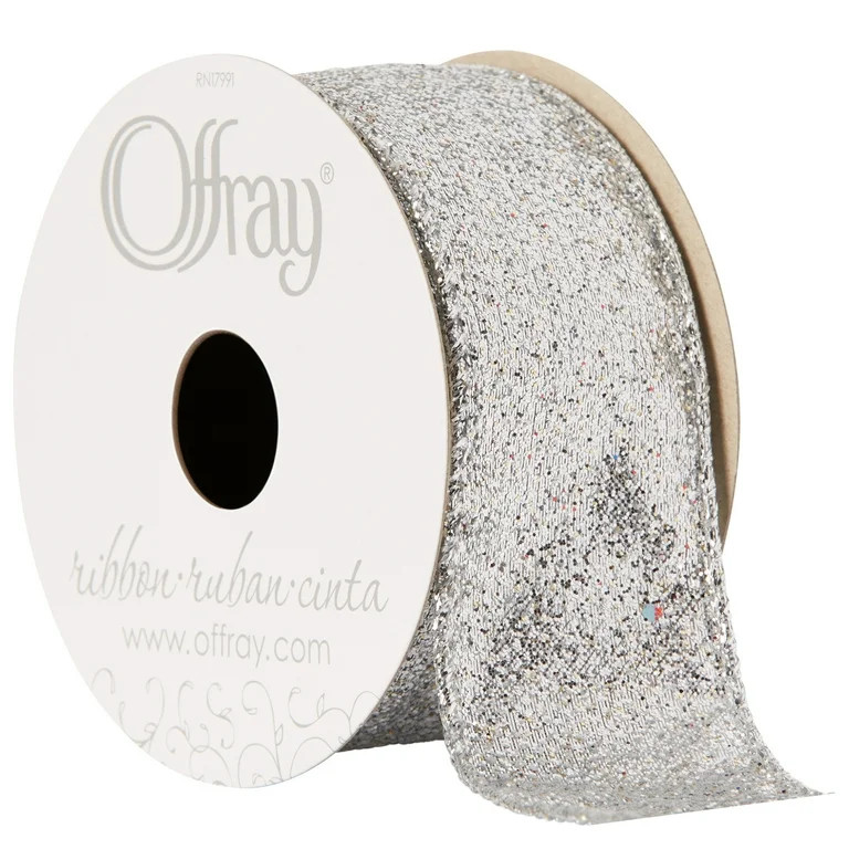Offray Ribbon, Silver 1 1/2 inch Wired Edge Metallic Ribbon, 9 feet | Walmart (US)