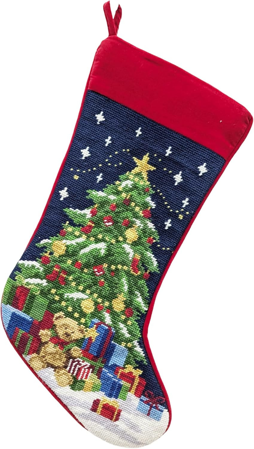 Christmas Tree Teddy Bear Needlepoint Stocking - Finished Needle Point Wool - Personalized Name i... | Amazon (US)